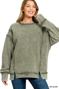 Acid Washed Double Ribbed Exposed-seam Pullover