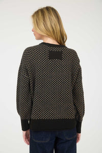 Mini Jacquard Crew Neck Long Sleeve Knit Sweater