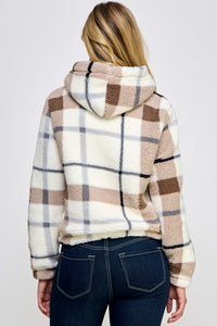 Plus Size Plaid Sherpa Zip Up Hoodie Jacket