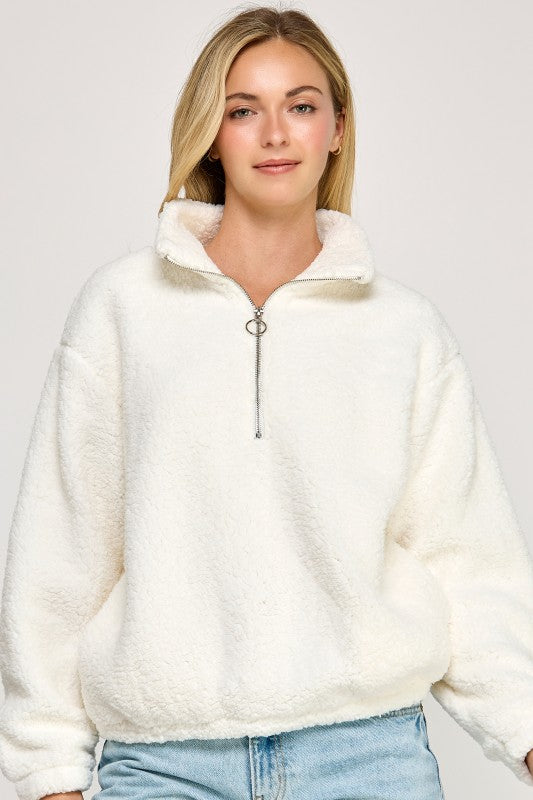 Sherpa Half Zip Up With Mock Neck Collar