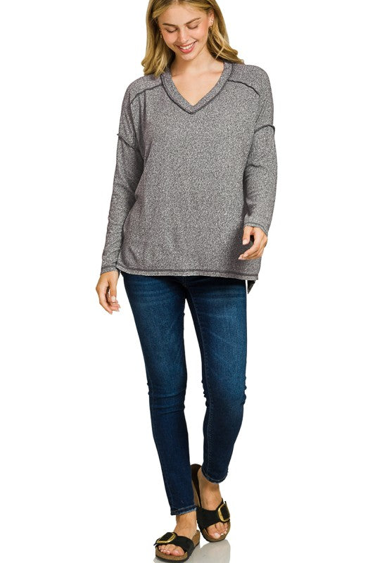 Soft Melange Hacci Exposed Seam Hi-low Tee