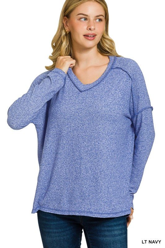 Soft Melange Hacci Exposed Seam Hi-low Tee