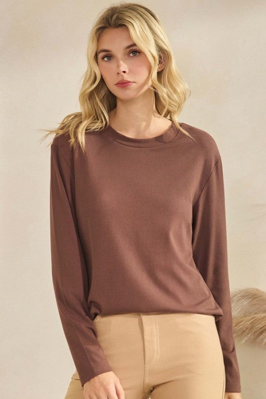 Pure Comfort Loose Fit Ribbed Long Sleeve Top