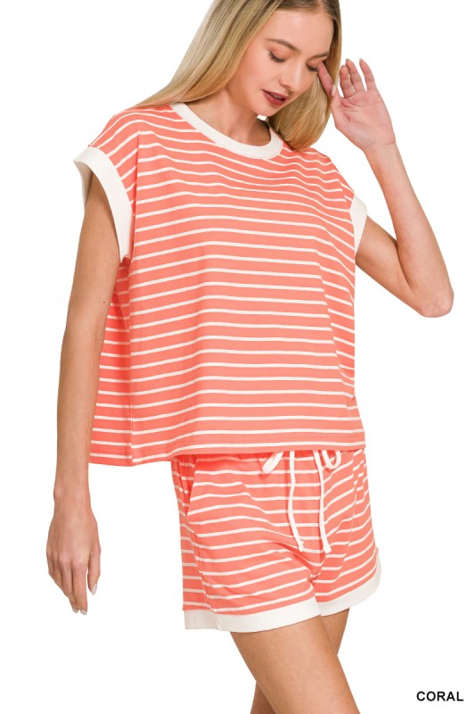 Stripe Contrast Trim Top