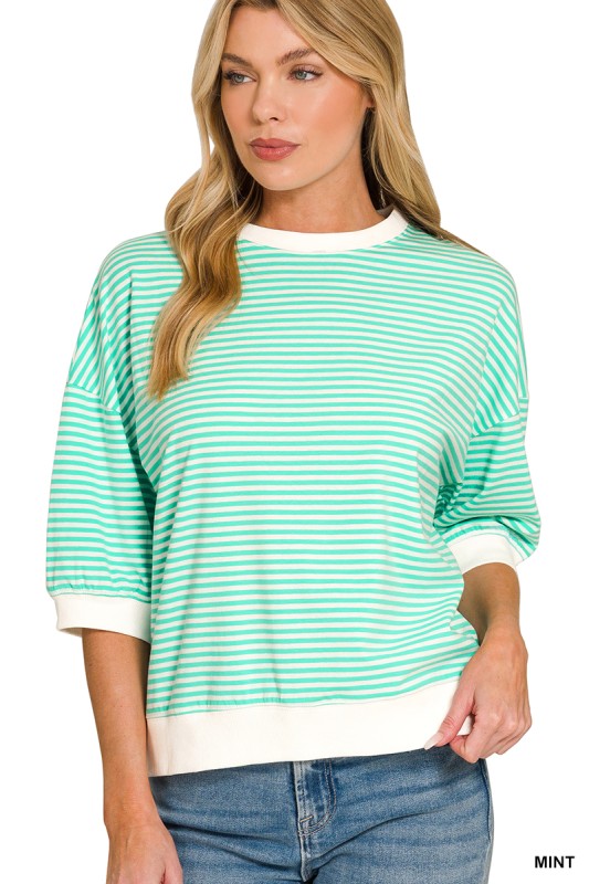 Striped Contrast Trim Banded Bottom Top