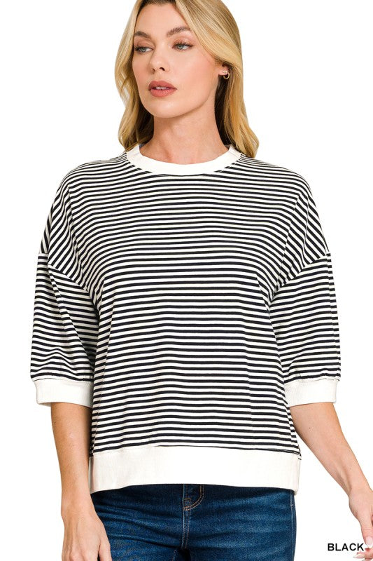 Striped Contrast Trim Banded Bottom Top