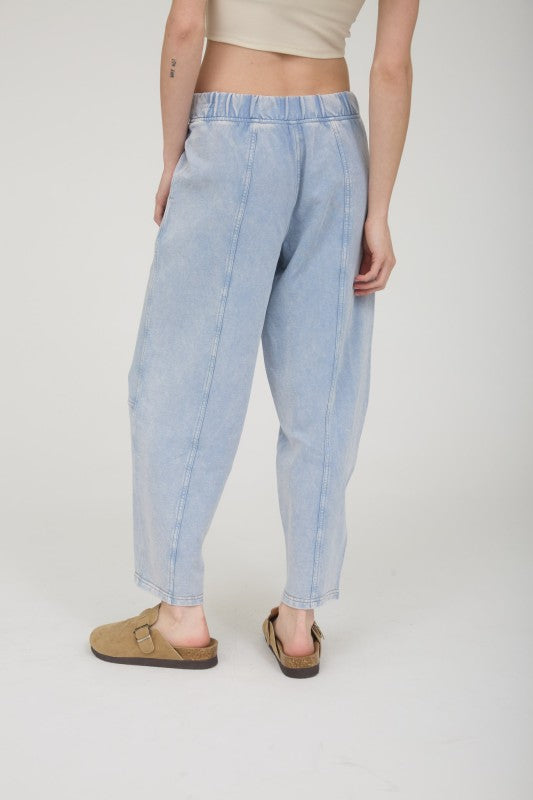 Acid Washed Elastic Waist Knit Joggers