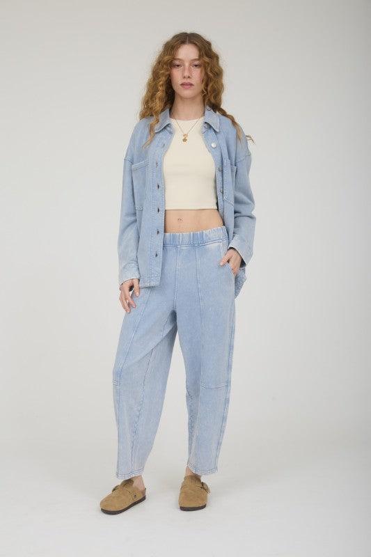 Acid Washed Elastic Waist Knit Joggers