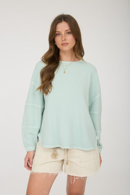 Exposed Seam Detail Long Sleeve Knit Top