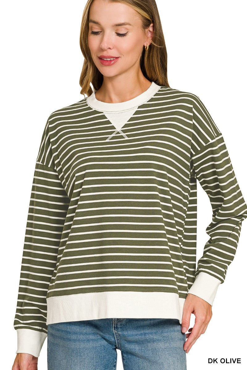 Striped Rib Banded Pullover
