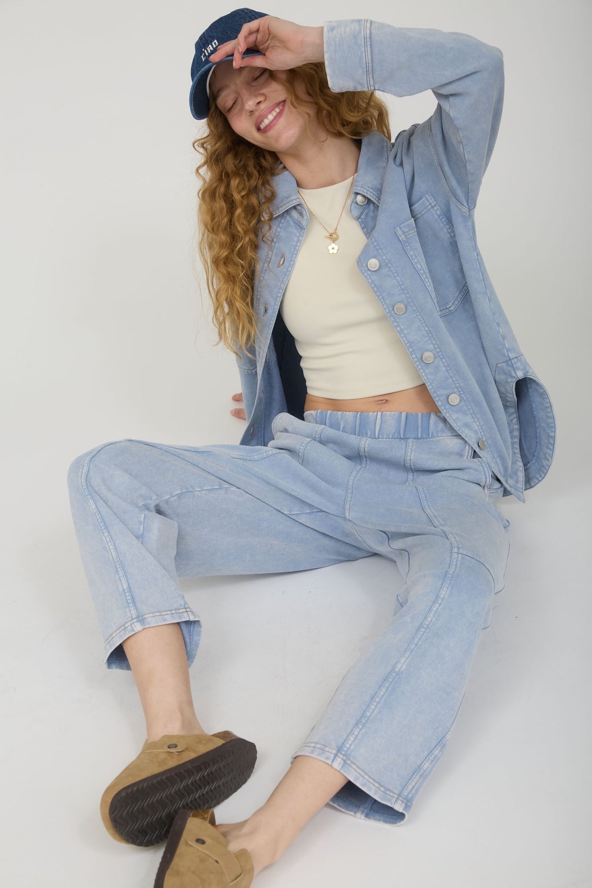 Acid Washed Collared Button Down Knit Shacket