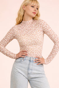 High Neck Fitted Sheer Mesh Lace Knit Top