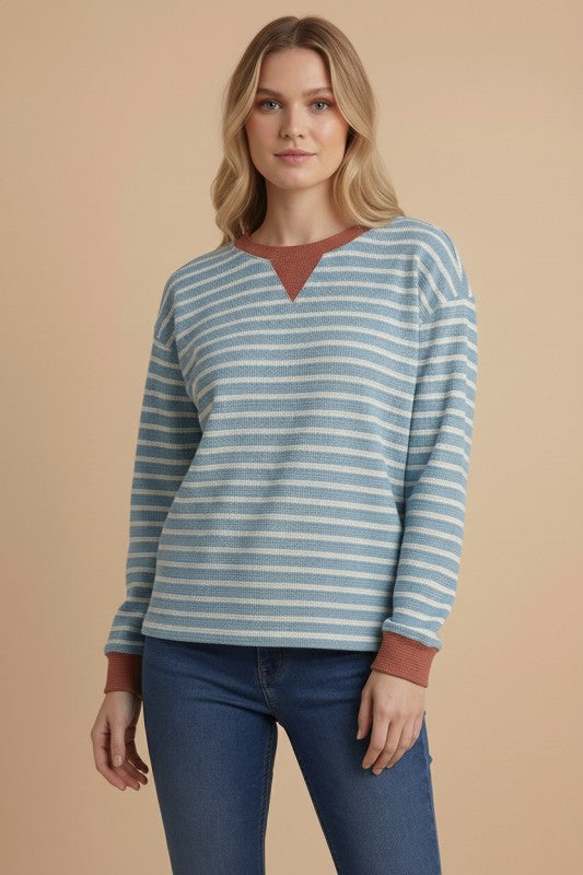 Contrast Stripe Cloudy Knit Top