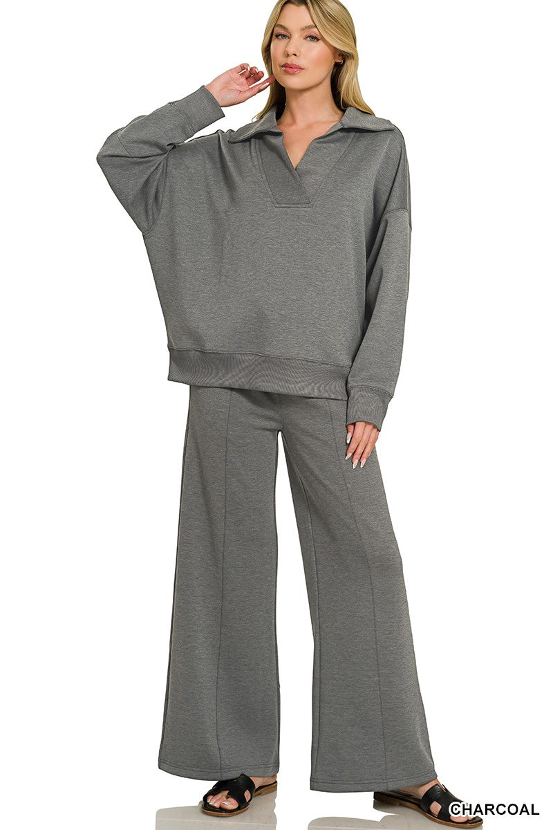 Scuba Collared Pullover & Center Seam Pants Set