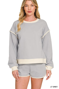 French Terry Contrast Binding Pullover & Shorts