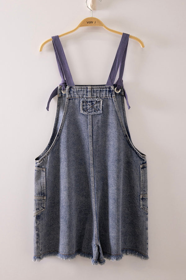 Washed Denim Pocket Overall Romper