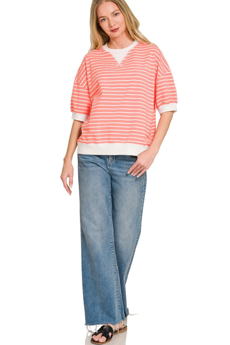 Striped Rib Banded Pullover