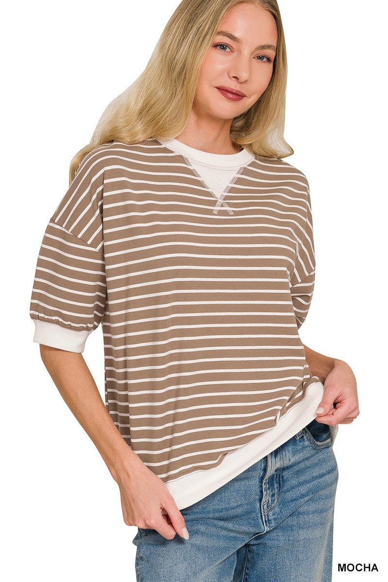 Striped Rib Banded Pullover
