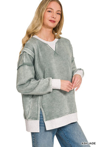 Fleece Acid Washed Contrast Trim Pullover