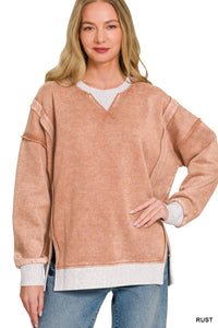Fleece Acid Washed Contrast Trim Pullover