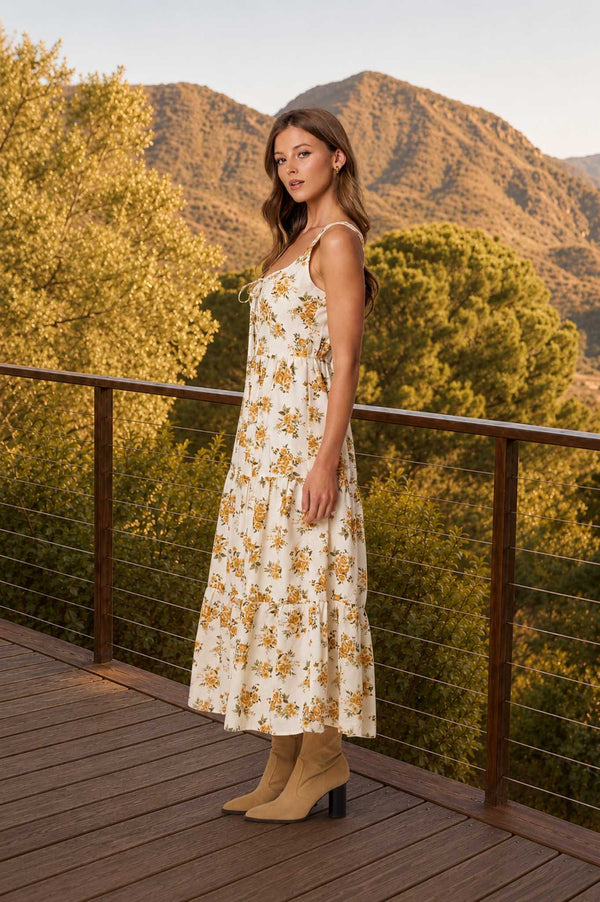 Floral Front Lace Up Corset Dress