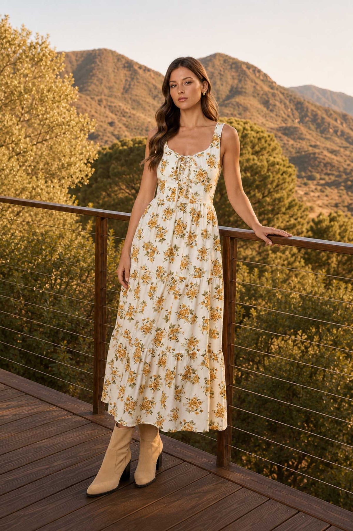 Floral Front Lace Up Corset Dress
