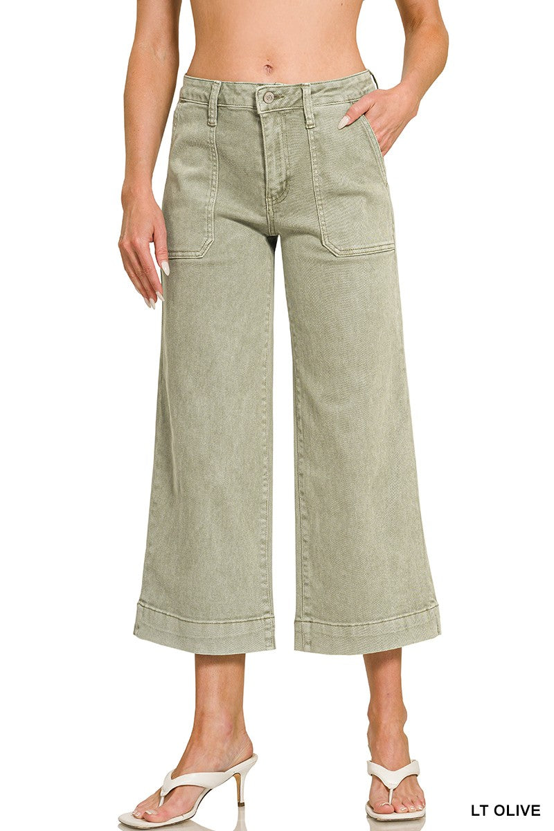 Cropped Wide Leg Color Denim Pants