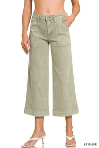 Cropped Wide Leg Color Denim Pants