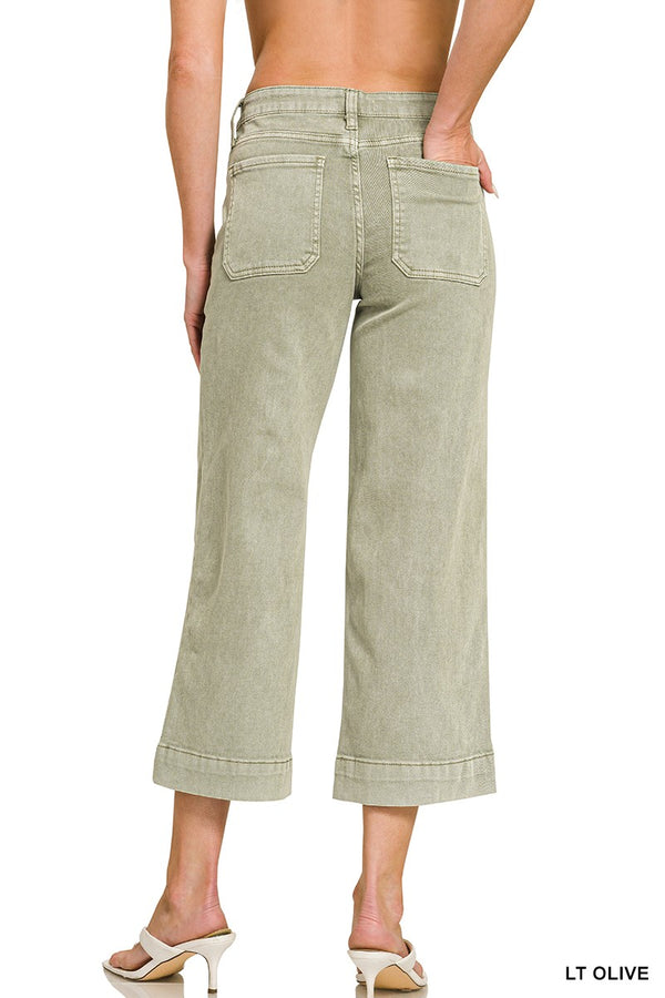 Cropped Wide Leg Color Denim Pants
