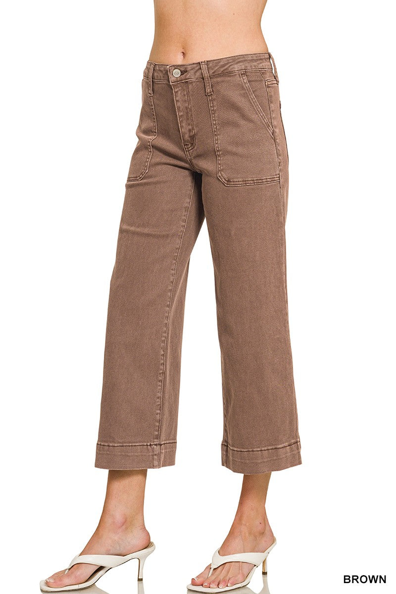 Cropped Wide Leg Color Denim Pants