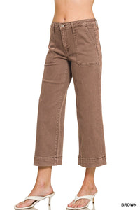 Cropped Wide Leg Color Denim Pants