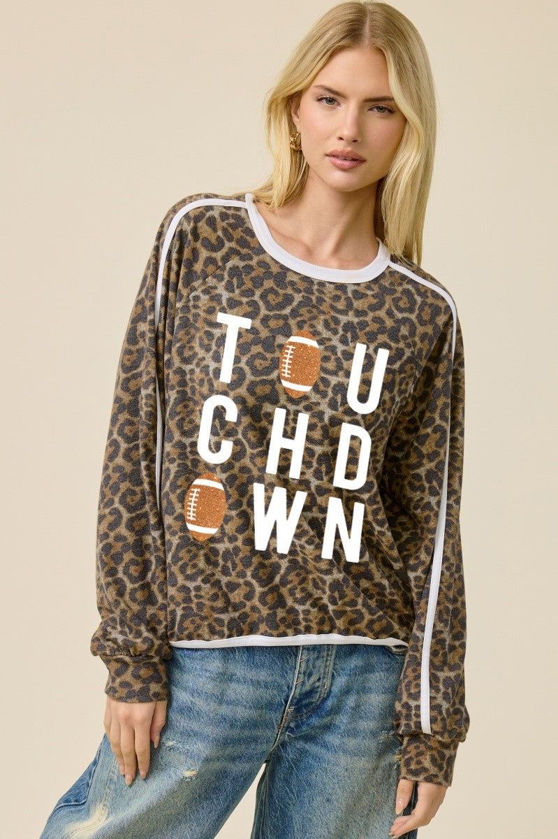 Long Sleeve Leopard Glitter Touchtown Pullover