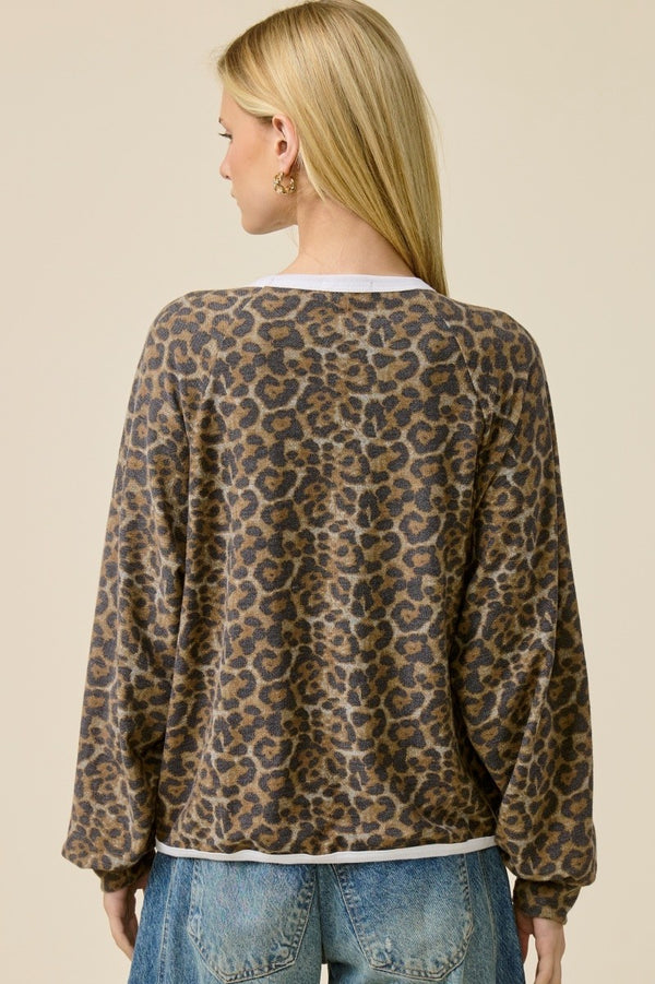 Long Sleeve Leopard Glitter Touchtown Pullover