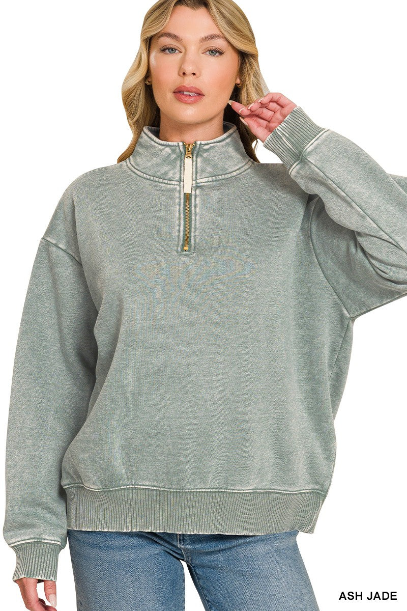 Acid Wash Fleece Half Zip Sweatshirts