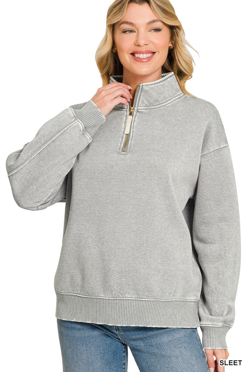 Acid Wash Fleece Half Zip Sweatshirts