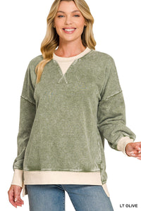 Fleece Acid Washed Contrast Trim Sweatshirts