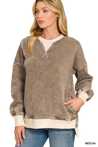 Fleece Acid Washed Contrast Trim Sweatshirts