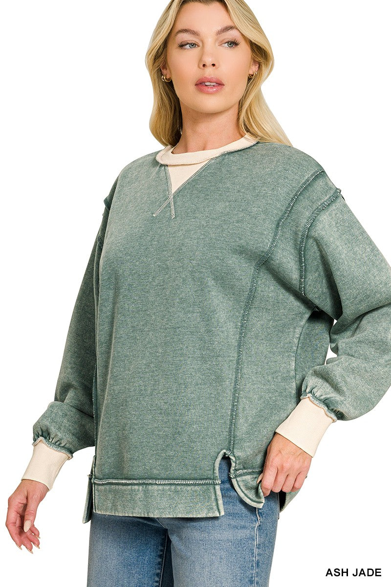 Fleece Acid Washed Contrast Trim Sweatshirts