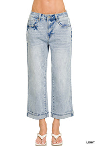 Light Washed Wide Leg Cropped Denim