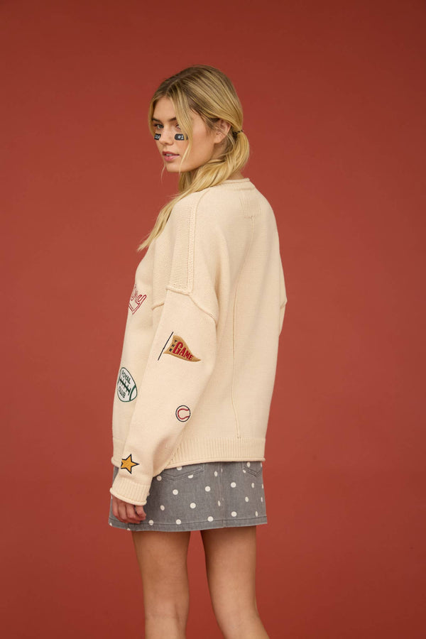 Game Day Embroidered Crew Neck Sweater