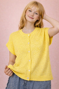 Button Down Solid Knit Summer Sweater Top