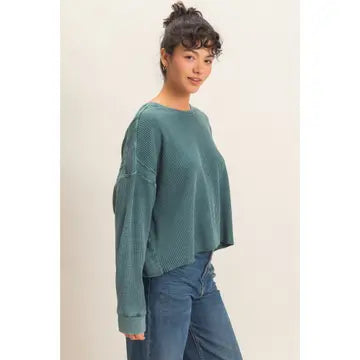 Mineral Wash Waffle Open Back Top