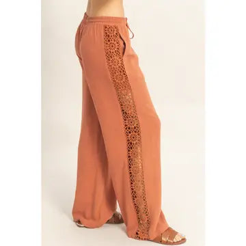Lace Trim Wide Leg Pants