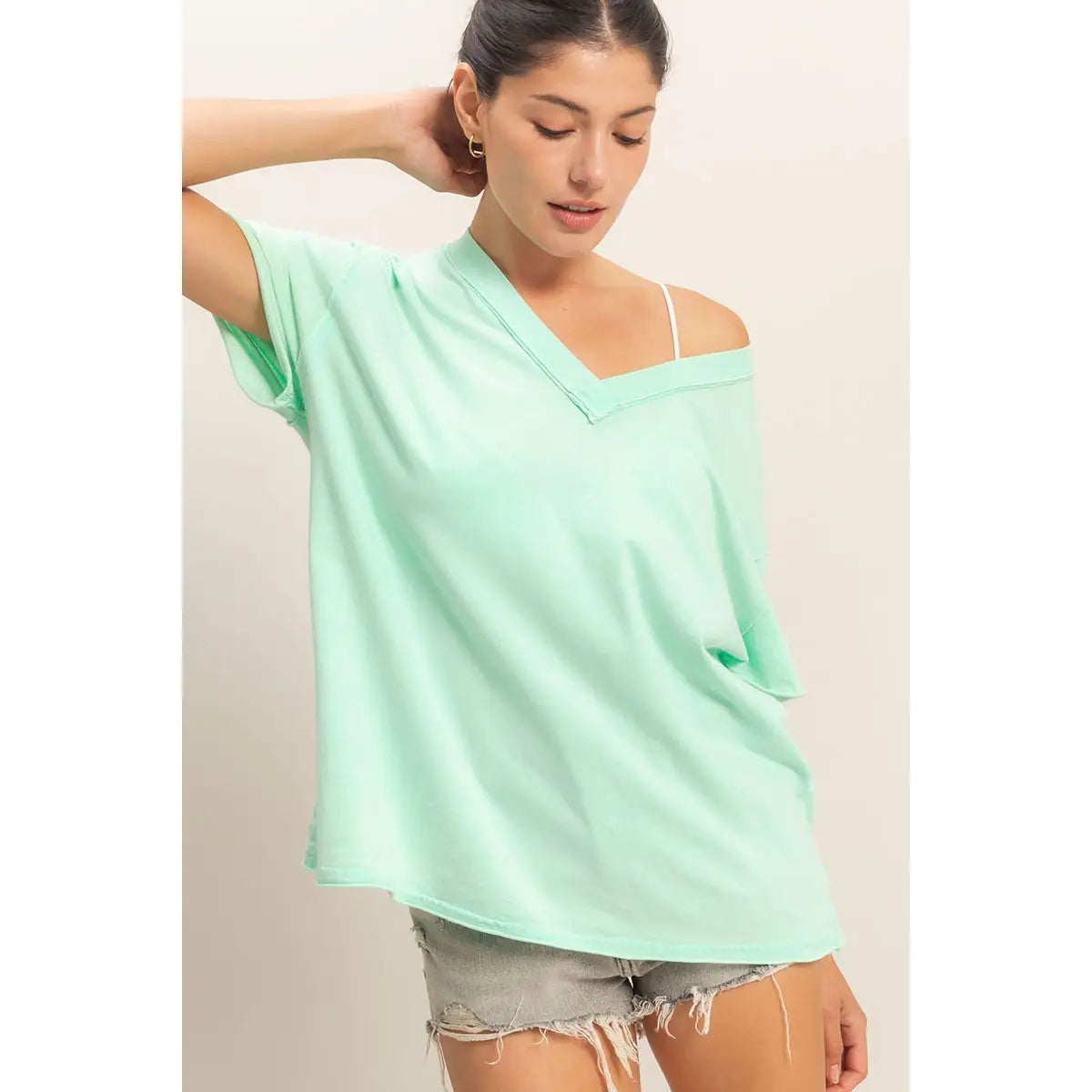 Washed V-Neck Oversized Tee
