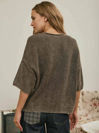 Washed Ribbed Short Sleeve Rolled Edge Cardigan