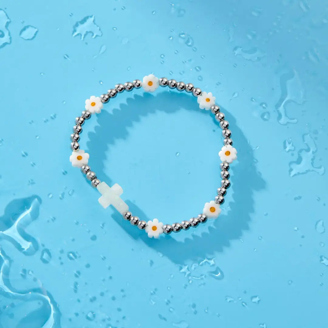 Holy Water Daisy Cross Bracelet