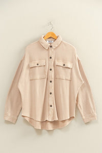 Oversized Mineral Washed Waffle Button Up Shacket
