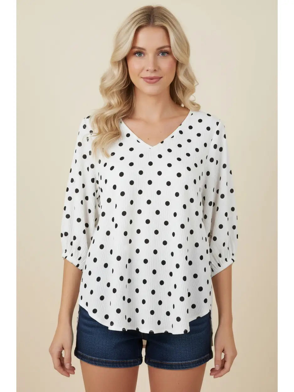 3/4 Sleeve Polka Dot Blouse