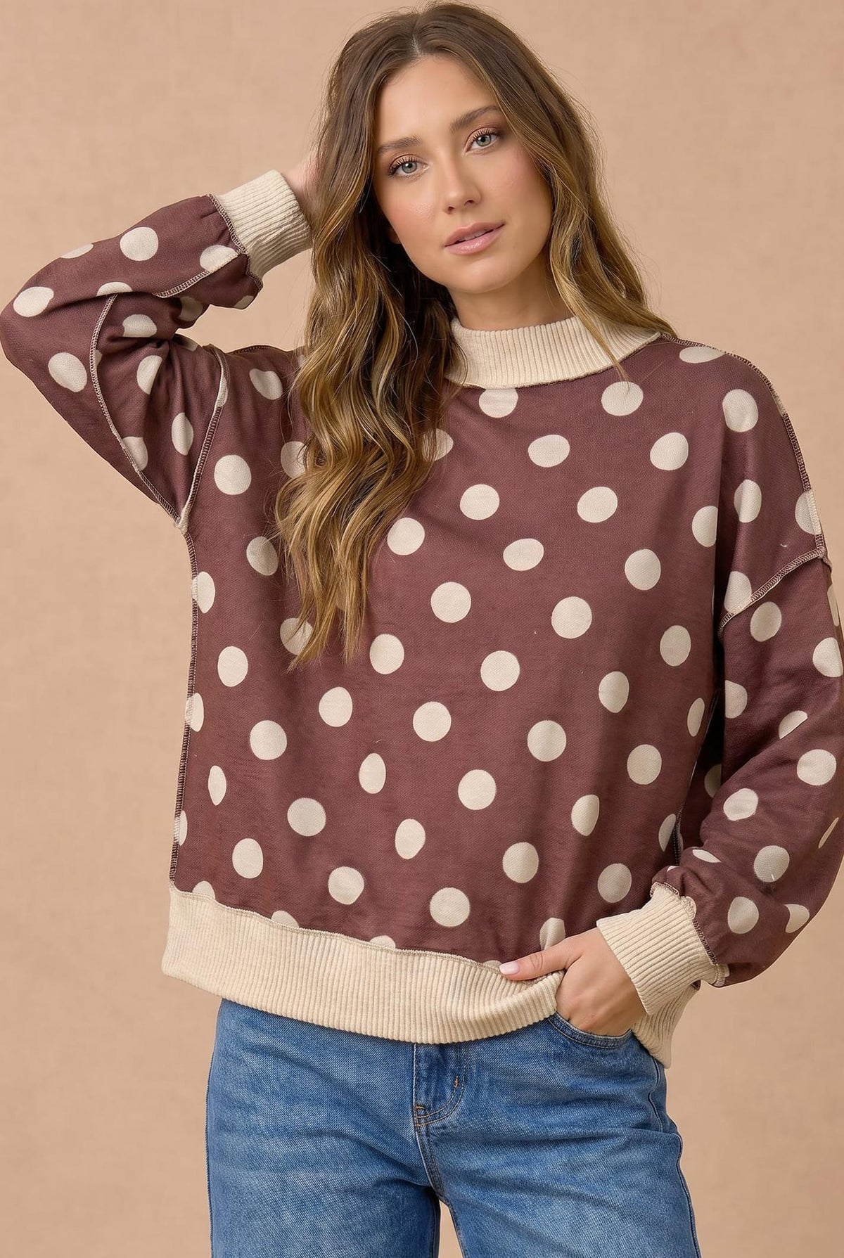 Oversized Polka Dot Pullover Sweatshirt