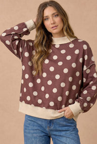 Oversized Polka Dot Pullover Sweatshirt